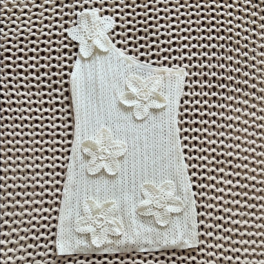 Cream One-Shoulder Cover Up Knit Dress